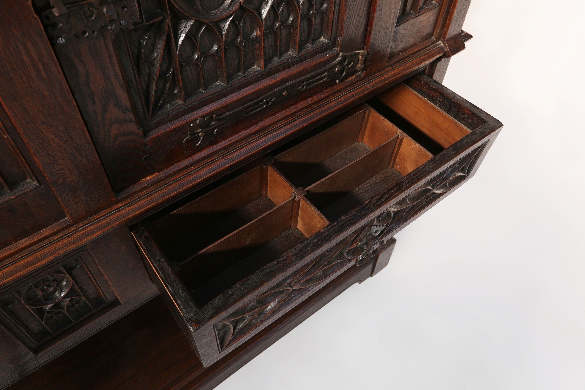 Neo-gothic cabinet in oak with concealed storage and rich decorations, France, 1850sthumbnail
